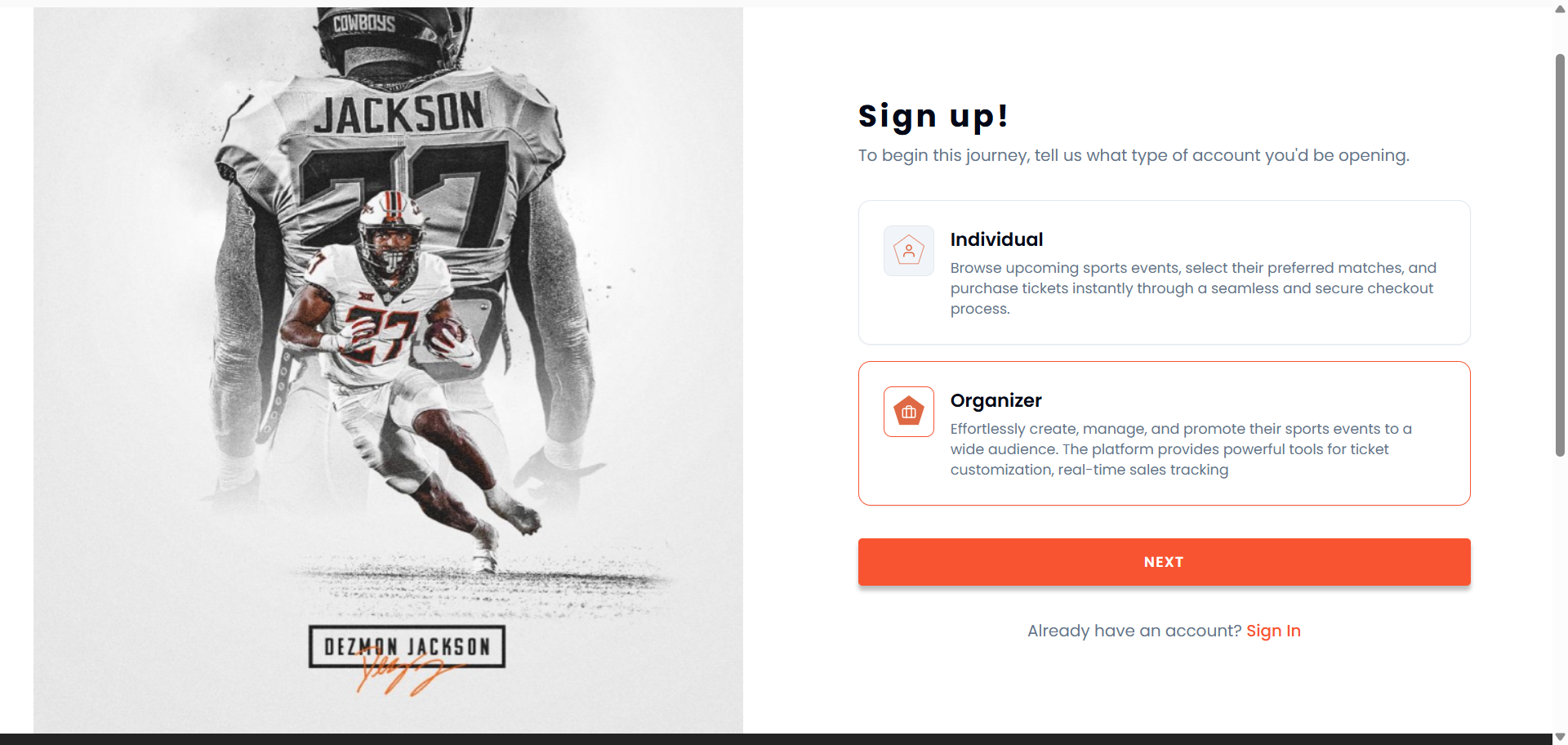 Organizer signup form