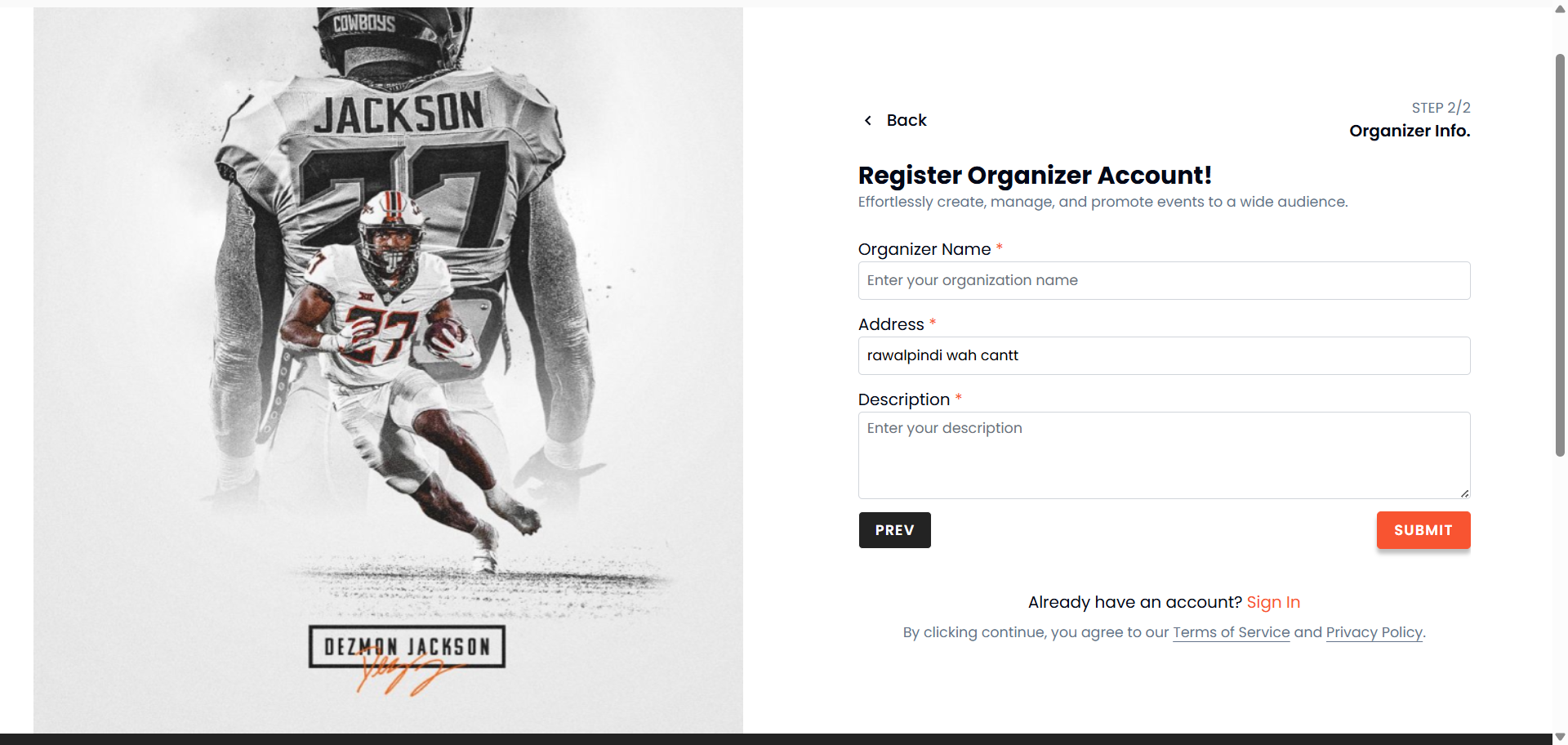 Basic profile information example