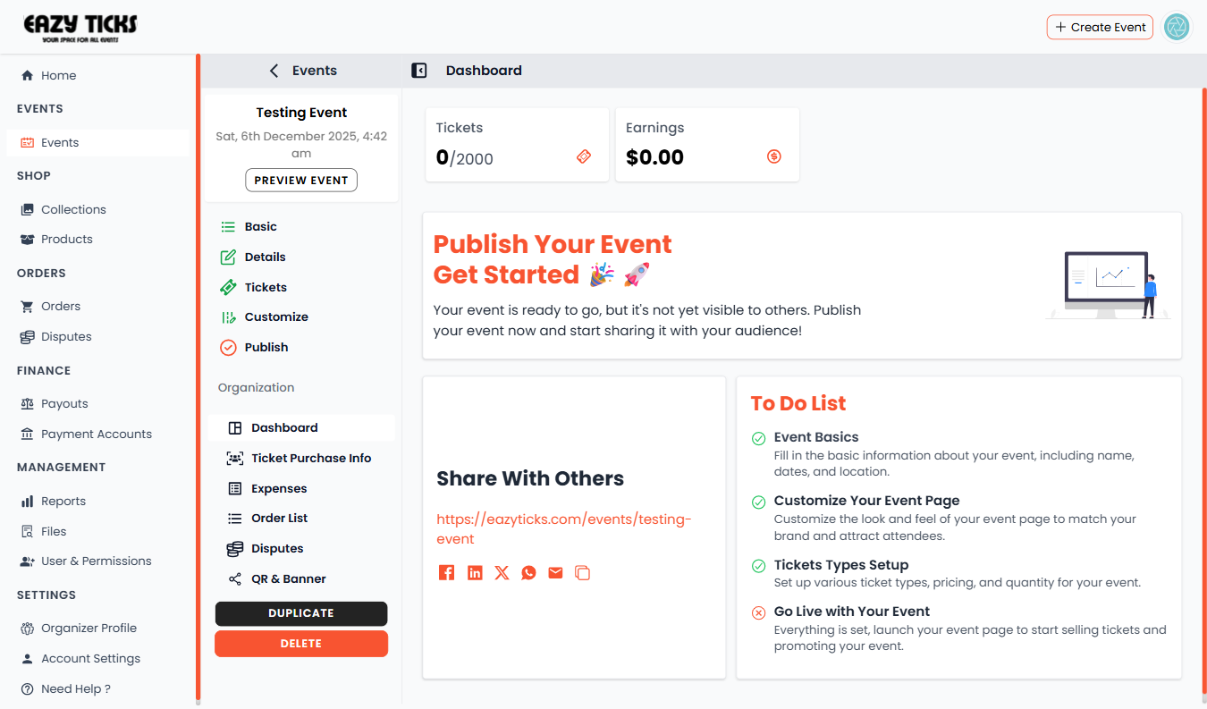 Event Dashboard analytics